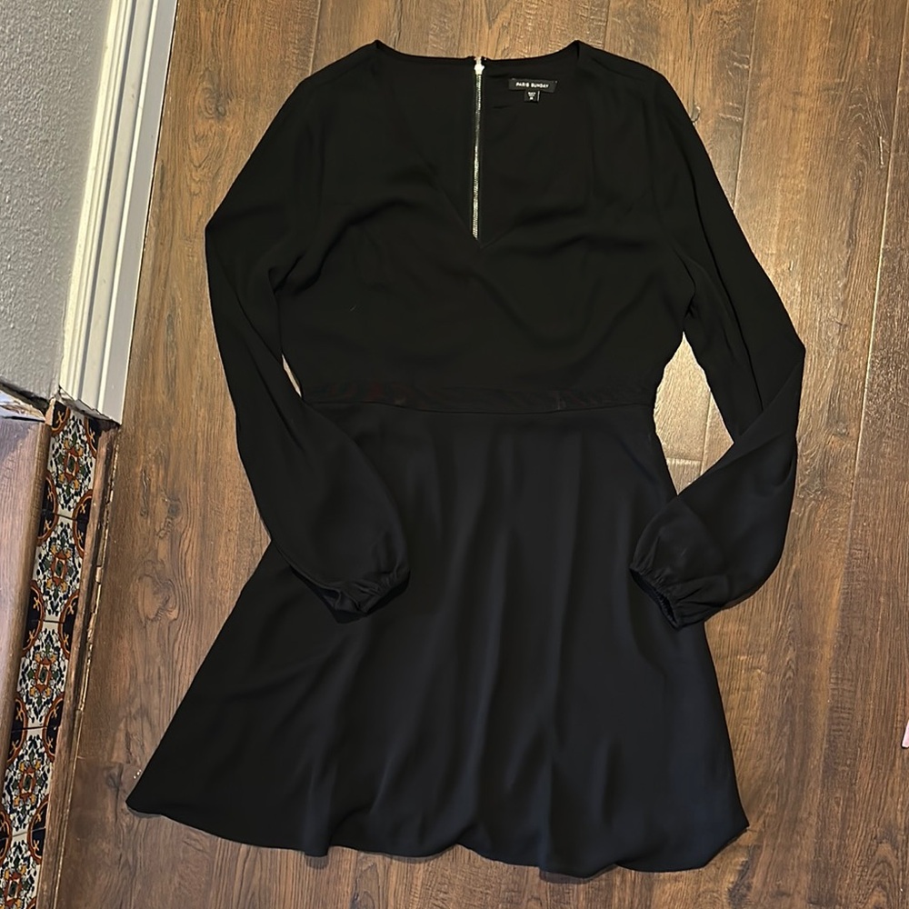 Black Fit and Flare Dress with Bishop Sleeves
